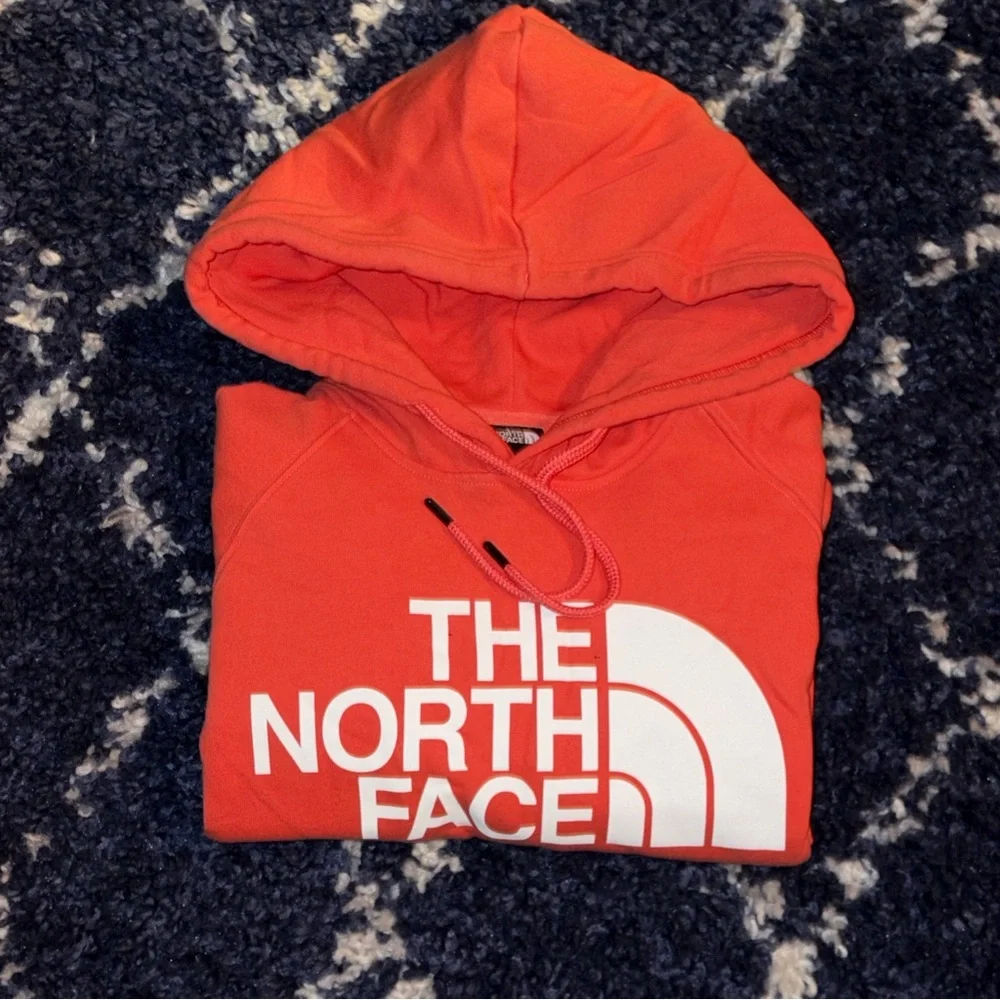 North Face Hoodie Pullover Big Logo Pouch Pocket Cotton unisex  Med Orange - Picture 4 of 7